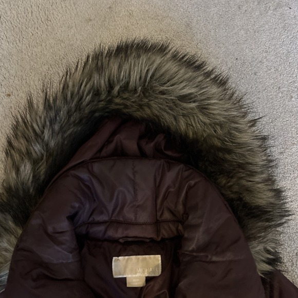 Michael Kors Dark Burgundy Long Down Jacket W/ Removable Hood W/ Faux Fur XS - Picture 3 of 11